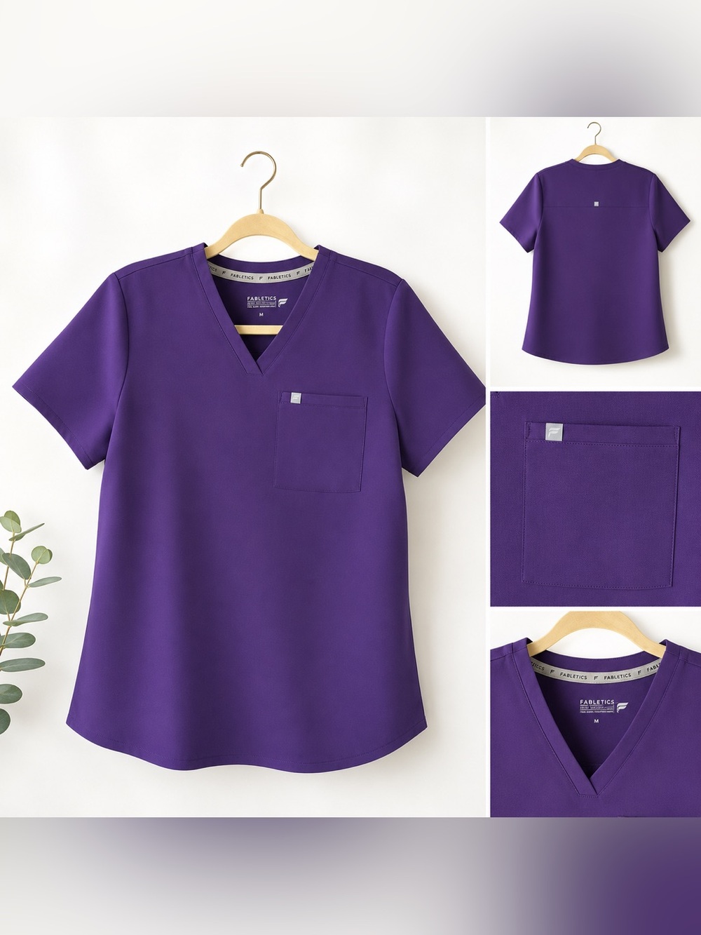 EUC Fabletics Purple V-Neck Scrub Top with Pocket Medium Performance Stretch